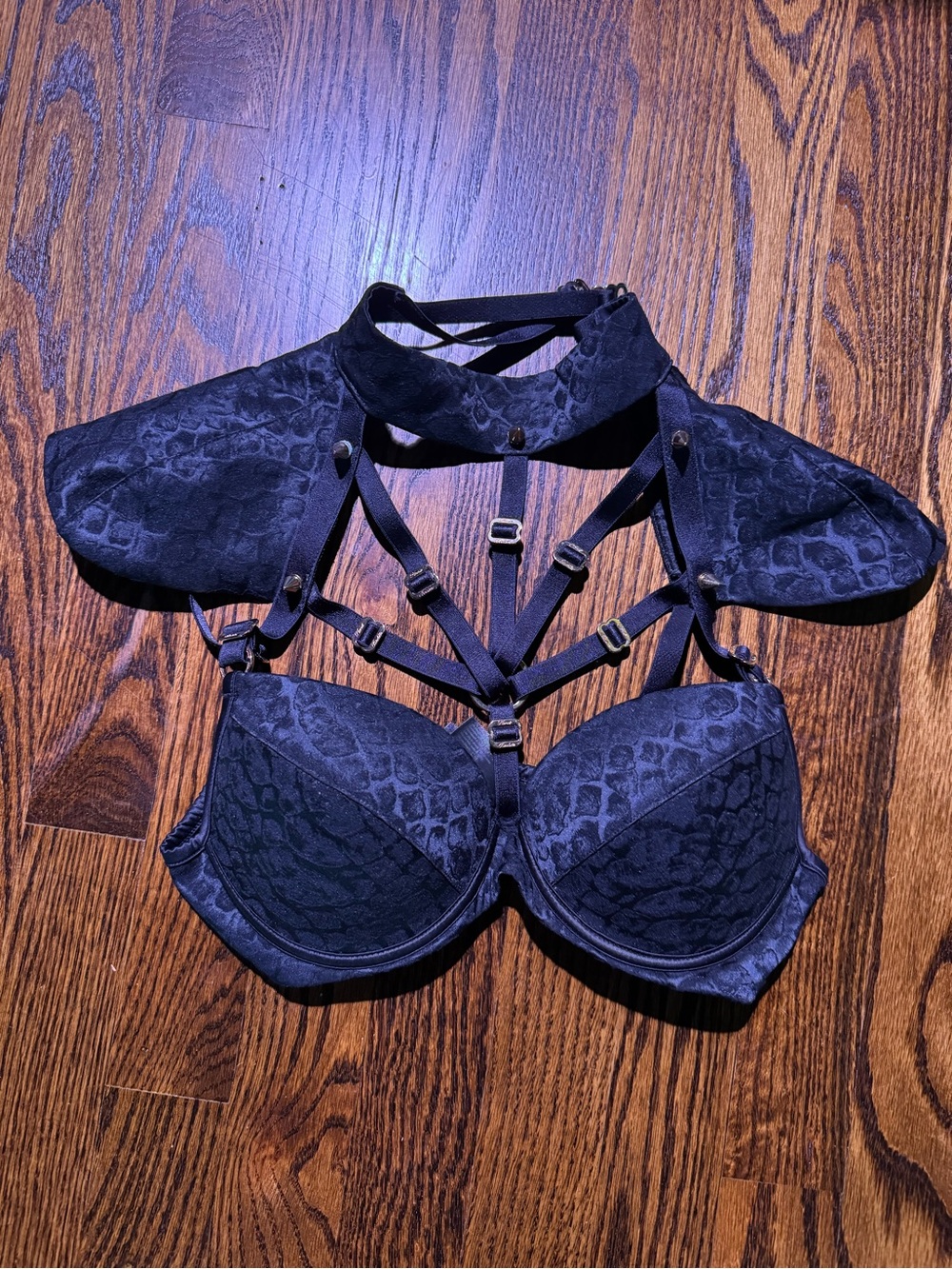 Honey Birdette Black Lace Harness Push-Up Bra with Choker